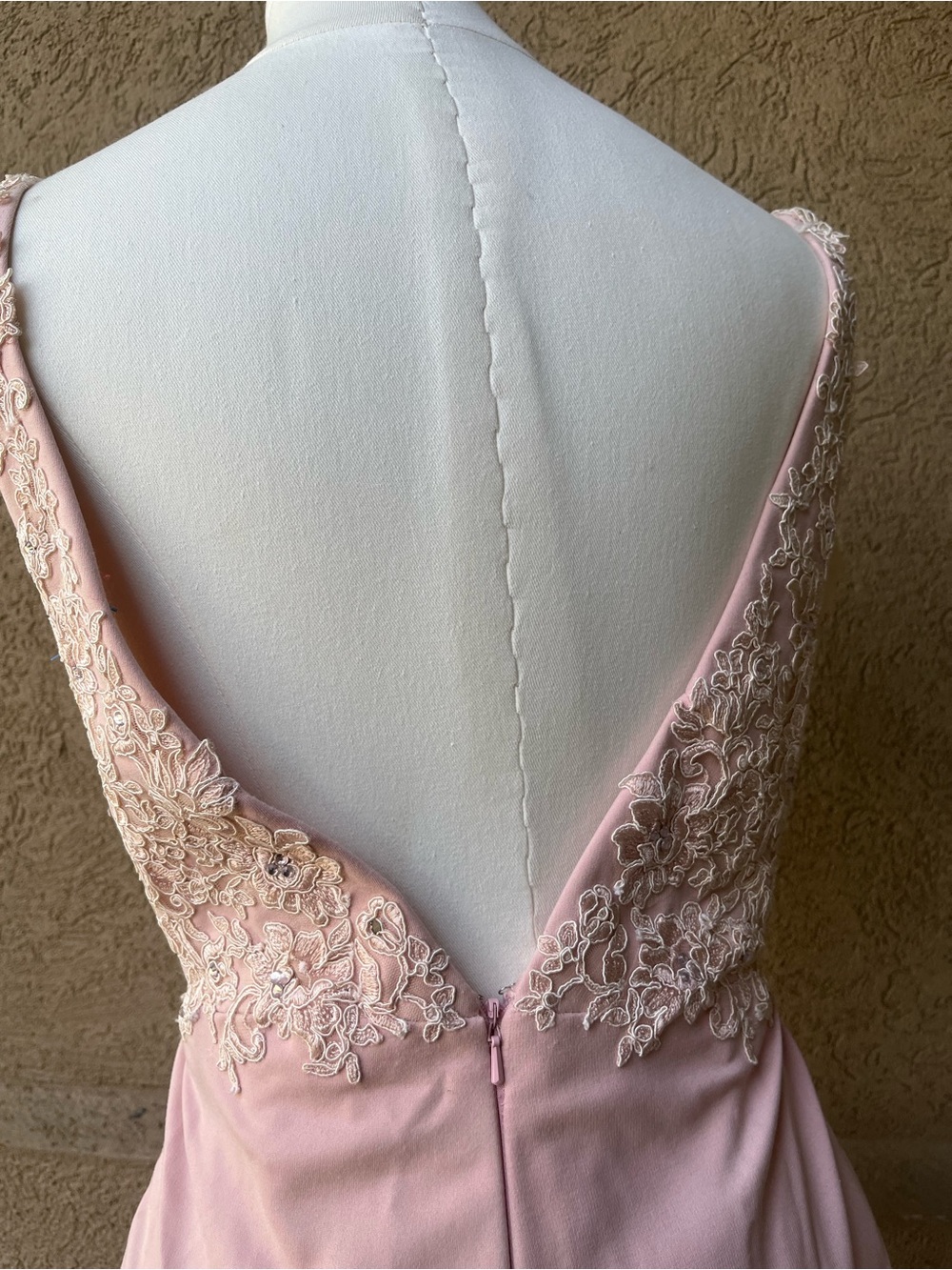 Blush Pink Lace-Trim Maxi Evening Dress - Picture 7 of 12